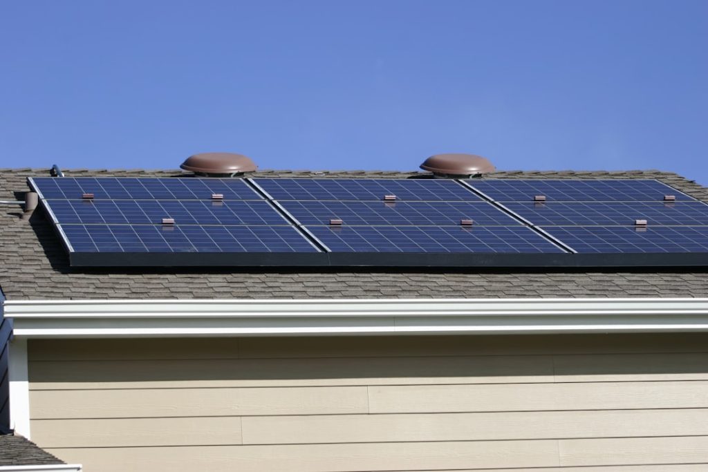 Rooftop solar panels. Green energy. Residential Solar power.